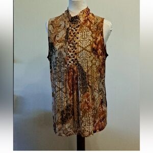 Rafaella Sleeveless Lace Top - Brown and Orange